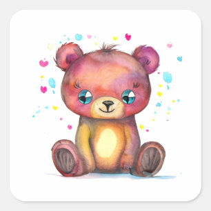 Cute Bear Cool Teddy positive Square Sticker