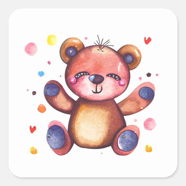 Cute Bear Cool Teddy positive Square Sticker (Front)