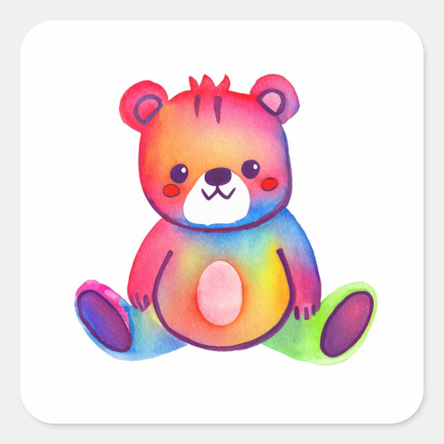 Cute Bear Cool Teddy positive Square Sticker (Front)