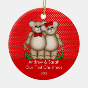 Cute Bear Couple Our First Christmas Ornament