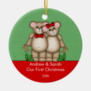 Cute Bear Couple Our First Christmas Ornament