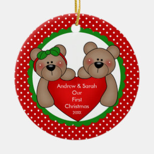 Cute Bear Couple Our First Christmas Ornament