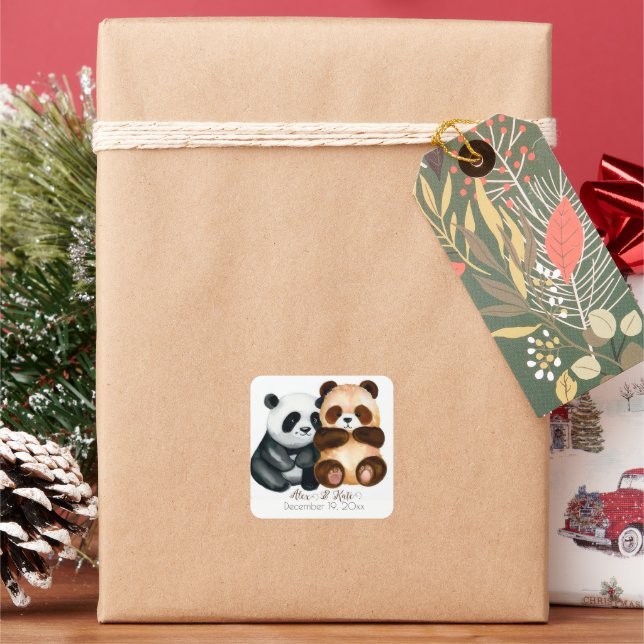 Cute Bear Couple | Romantic Wedding  Square Sticker (Holiday)