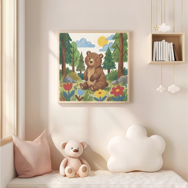 Cute Bear Crayon Drawing Kid Poster (Creator Uploaded)
