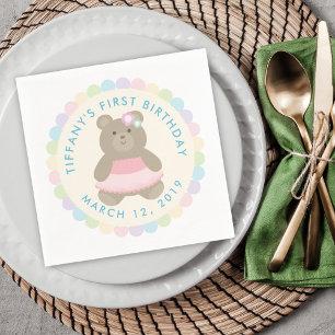 Cute Bear Cub Ballerina Baby First Birthday Party Napkin