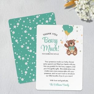 Cute Bear Cub Balloons Gender Neutral Baby Shower Thank You Card