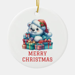 Cute Bear Cub Christmas Ceramic Ornament