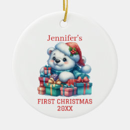 Cute Bear Cub Christmas Ceramic Ornament