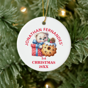 Cute Bear Cub First Christmas Personalised Ceramic Ornament