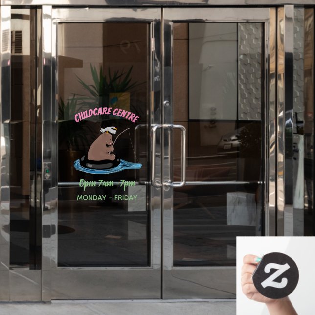 Cute bear cub fishing cartoon illustration (Office Door)