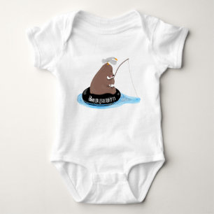 Cute bear cub fishing cartoon illustration baby bodysuit