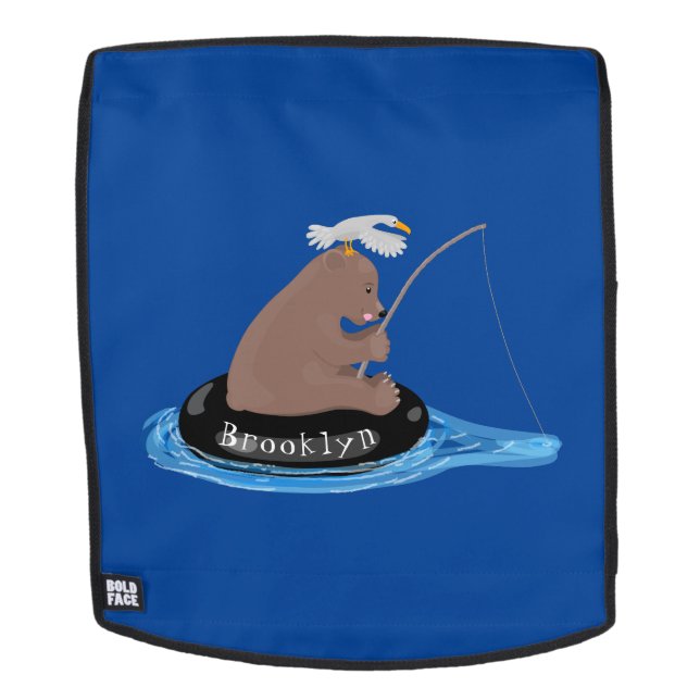 Cute bear cub fishing cartoon illustration backpack (Removable Face)