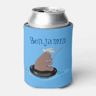 Cute bear cub fishing cartoon illustration can cooler
