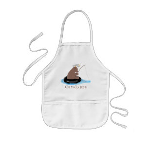 Cute bear cub fishing cartoon illustration kids apron