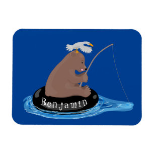 Cute bear cub fishing cartoon illustration magnet
