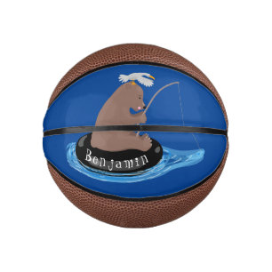 Cute bear cub fishing cartoon illustration mini basketball