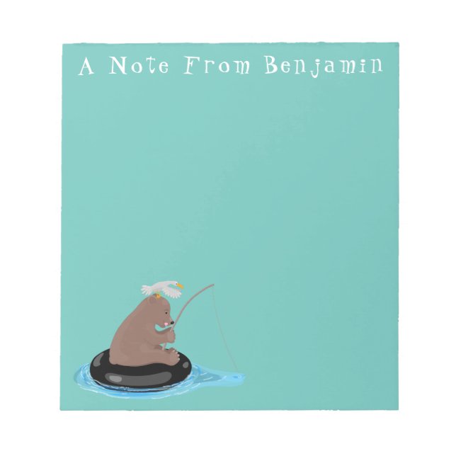 Cute bear cub fishing cartoon illustration notepad (Front)