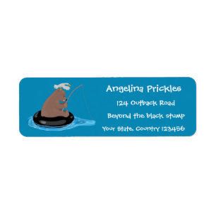Cute bear cub fishing cartoon illustration return address label