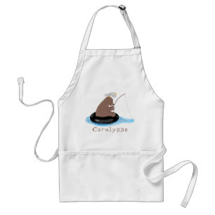 Cute bear cub fishing cartoon illustration standard apron