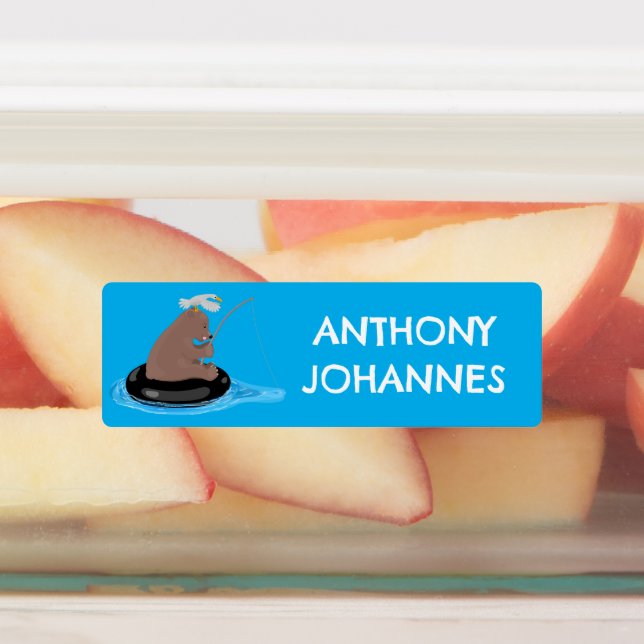 Cute bear cub fishing cartoon personalised (Affixed)