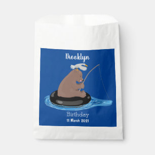 Cute bear cub fishing personalised birthday favour bag