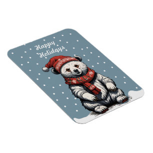 Cute Bear cub with Beanie and Scarf in Snow Fall Magnet