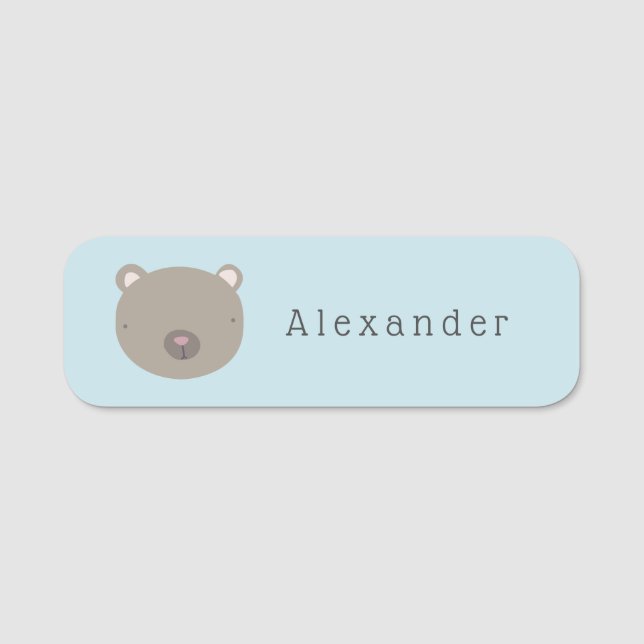Cute Bear Custom Student Name Tag (Front)