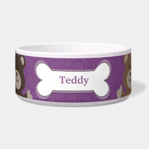 Cute Bear Customised Pet Dog Food Bowl - Purple