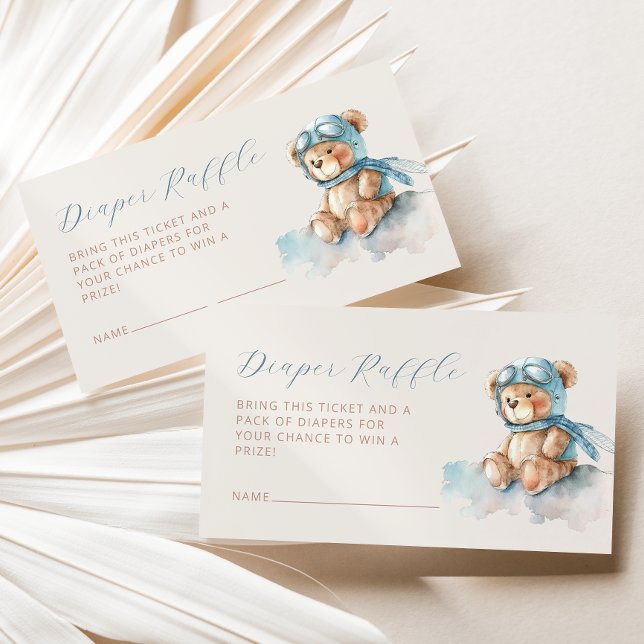 Cute Bear Diaper Raffle Blue Boy Baby Shower  Enclosure Card (Creator Uploaded)