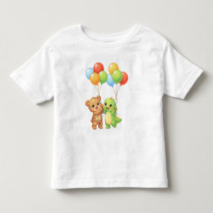 Cute Bear & Dino Balloon Toddler Birthday T-Shirt