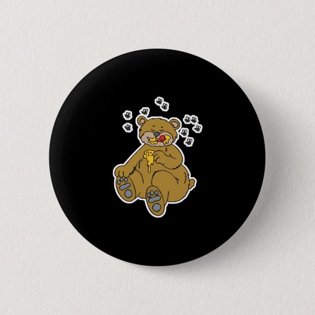cute bear eating honey 6 cm round badge (Front)