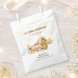 Cute Bear Explorer World Map Airplane Baby Shower Favour Bag