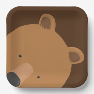Cute Bear Face Brown Animal Paper Plate