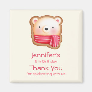 Cute Bear Face in a Red Scarf Birthday Thank You Magnet