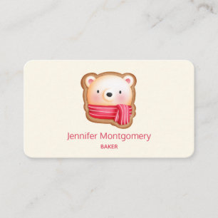 Cute Bear Face in a Red Scarf Christmas Cookie Business Card