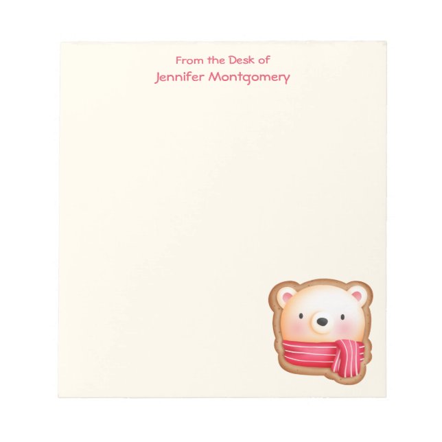 Cute Bear Face in a Red Scarf Christmas Cookie Notepad (Front)