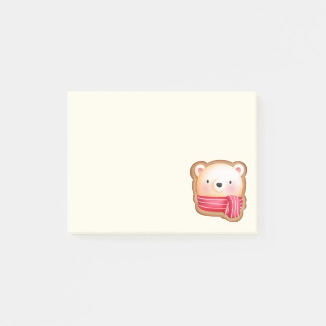 Cute Bear Face in a Red Scarf Christmas Cookie Post-it Notes (Front)