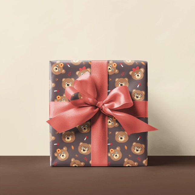 Cute Bear Face Pattern | Brown Wrapping Paper (Creator Uploaded)