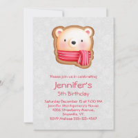 Cute Bear Face Red Scarf & Rosy Cheeks Birthday