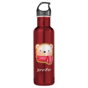 Cute Bear Face Red Scarf & Rosy Cheeks Christmas 710 Ml Water Bottle