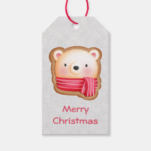 Cute Bear Face Red Scarf & Rosy Cheeks Christmas Gift Tags