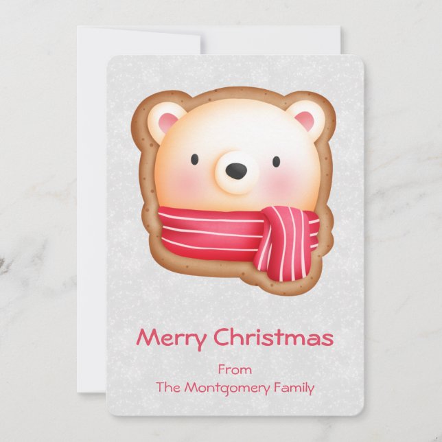 Cute Bear Face Red Scarf & Rosy Cheeks Christmas Holiday Card (Front)