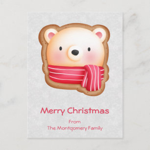 Cute Bear Face Red Scarf & Rosy Cheeks Christmas Holiday Postcard