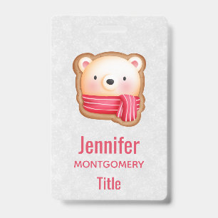 Cute Bear Face Red Scarf & Rosy Cheeks Christmas ID Badge