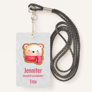 Cute Bear Face Red Scarf & Rosy Cheeks Christmas ID Badge