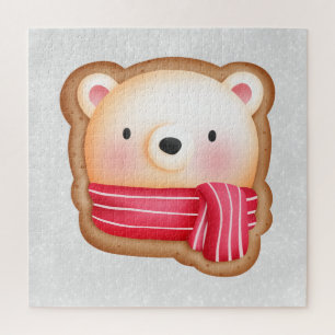 Cute Bear Face Red Scarf & Rosy Cheeks Christmas Jigsaw Puzzle