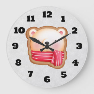 Cute Bear Face Red Scarf & Rosy Cheeks Christmas Large Clock