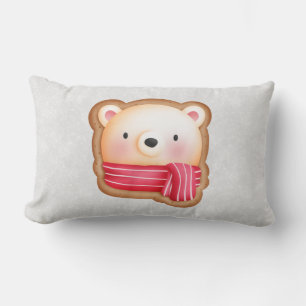 Cute Bear Face Red Scarf & Rosy Cheeks Christmas Lumbar Cushion