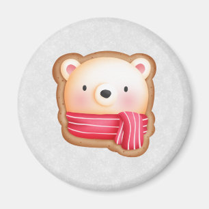 Cute Bear Face Red Scarf & Rosy Cheeks Christmas Magnet