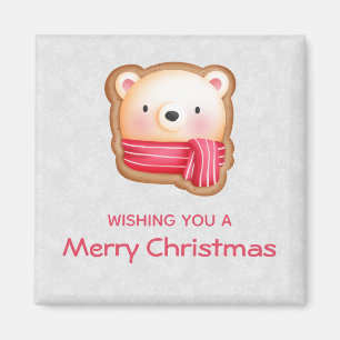 Cute Bear Face Red Scarf & Rosy Cheeks Christmas Magnet